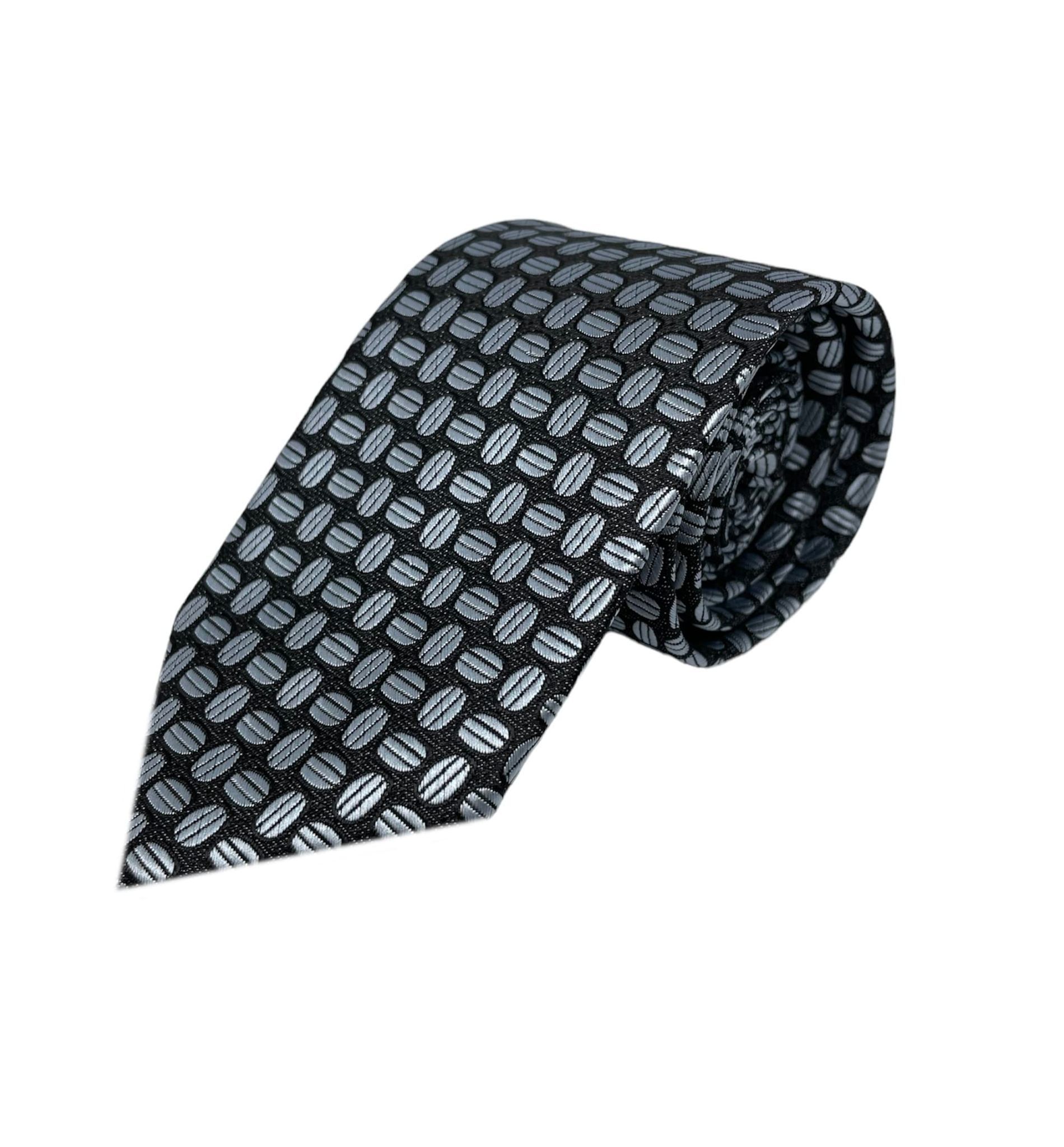 GREYKNOT patterned premium black tie and pocket square