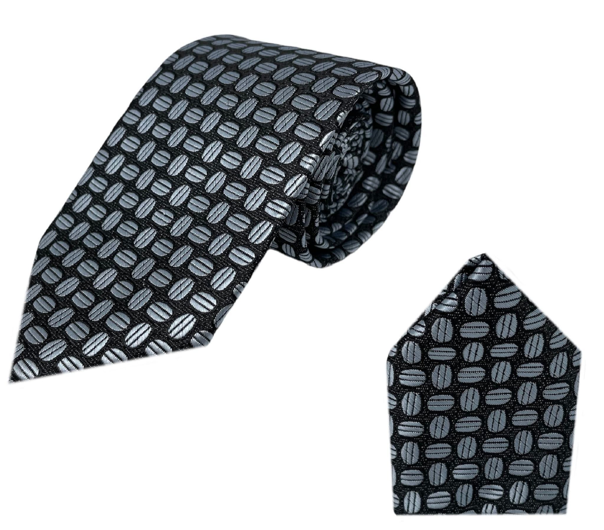 GREYKNOT Patterned Premium Black And Grey tie and pocket square