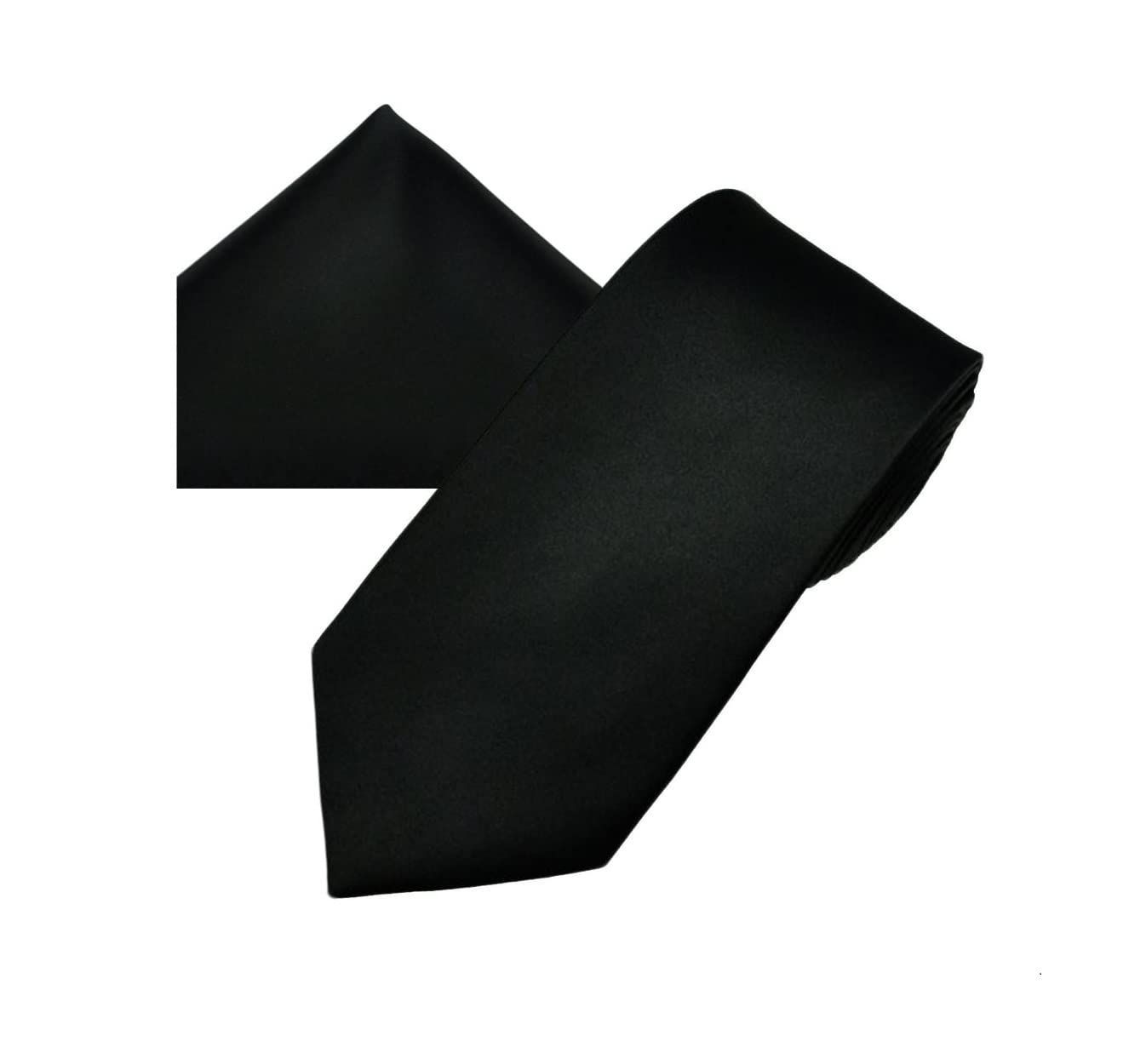 GREYKNOT premium solid deep black colour tie and pocket square set for men