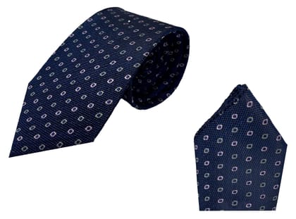 GREYKNOT Cobalt Blue Patterned Premium Tie And Pocket Square For Men