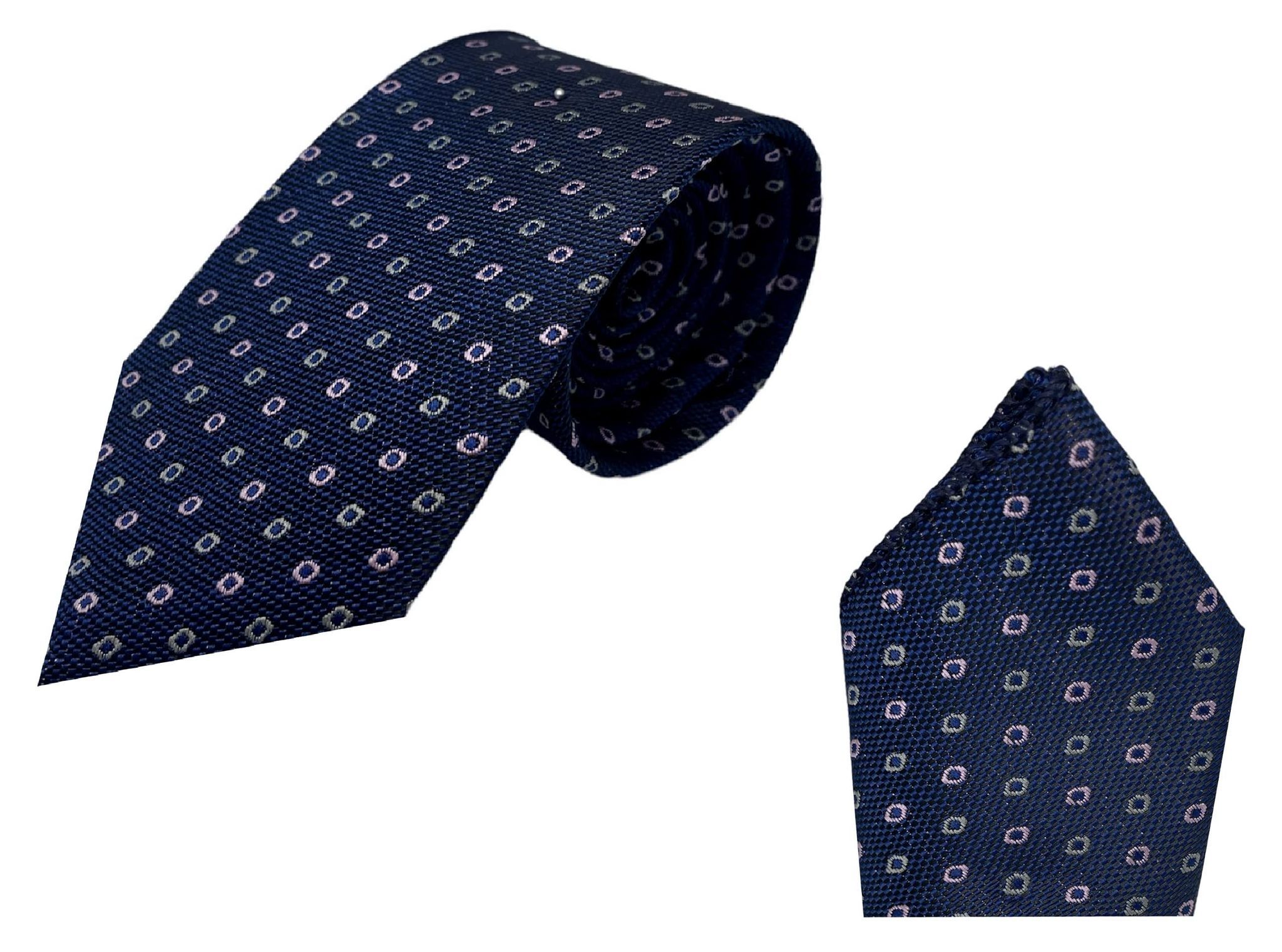 GREYKNOT Cobalt Blue Patterned Premium Tie And Pocket Square For Men