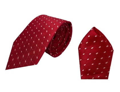 GREYKNOT Crimson Red Colour Patterned Premium Merlot And Black Colour Tie And Pocket Square For Men