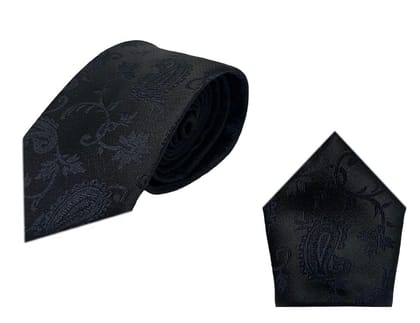 GREYKNOT premium tie collectioin with necktie and pocket square combination (self black)