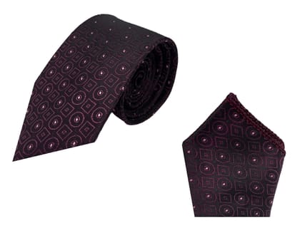 GREYKNOT Purplish Geometric Patterned Premium Tie And Pocket Square For Men