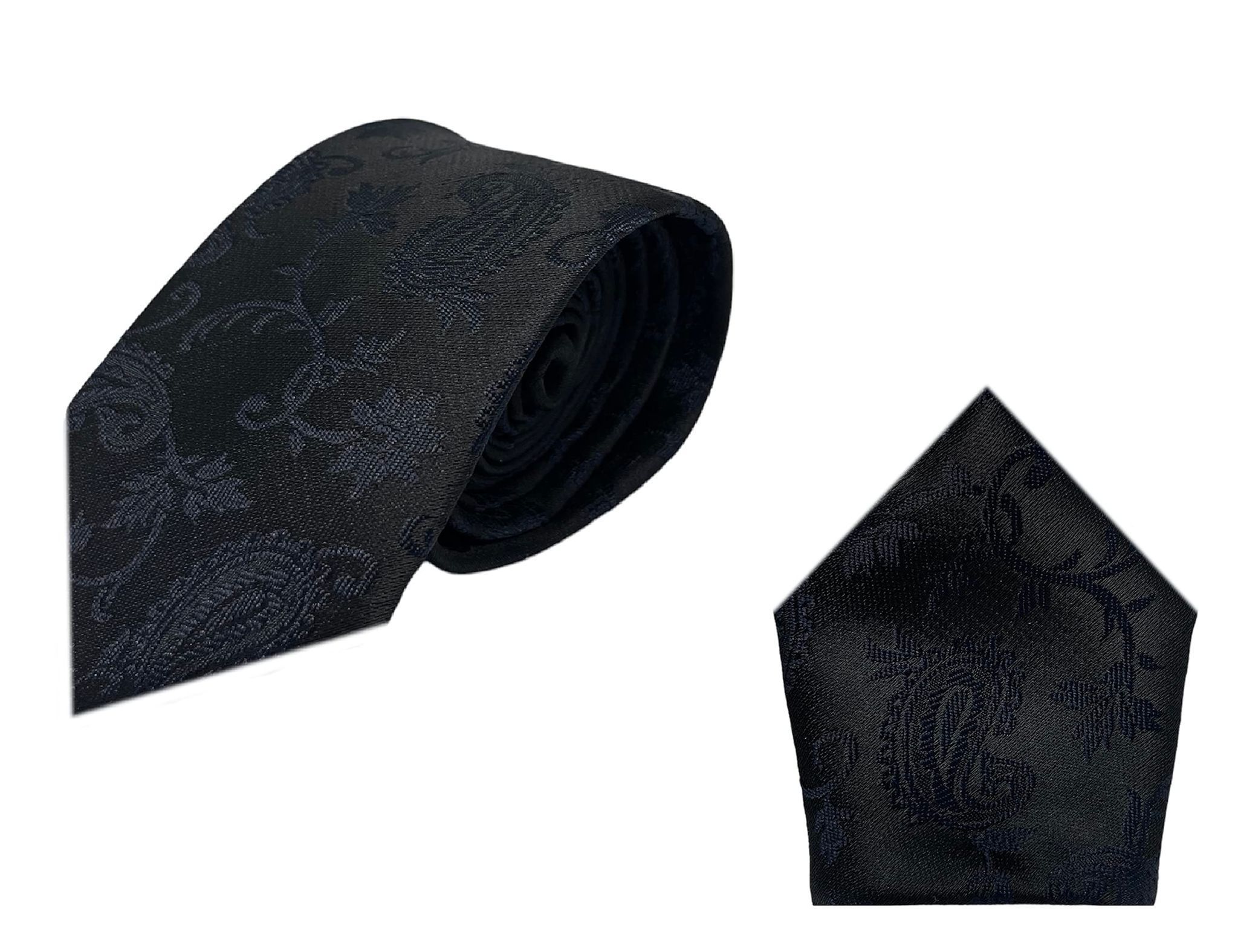 GREYKNOT Blends of Pitch Black Self Design Tie And Pocket Square For Men