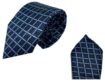 GREYKNOT Blends Of Blue Square Patterned Tie And Pocket Square For Men