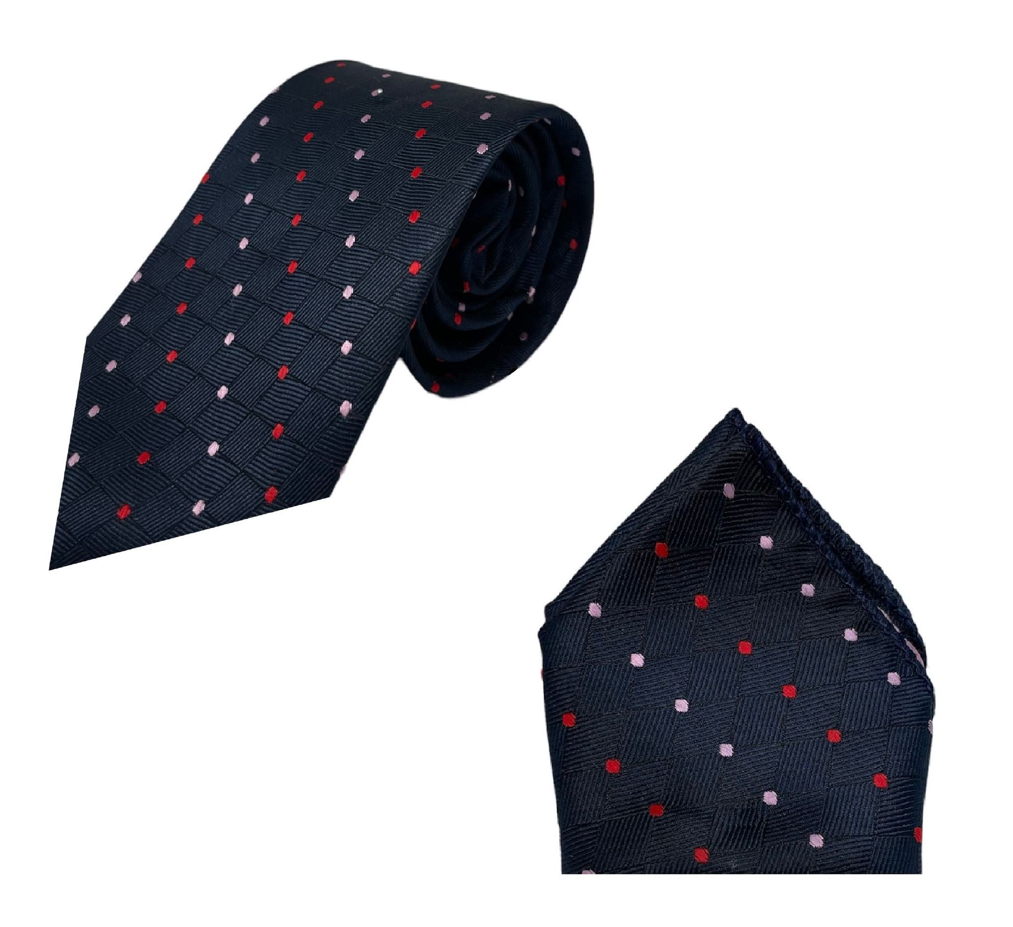 GREYKNOT Azure Red And White Dapple Dot Patterned Tie And Pocket Square For Men