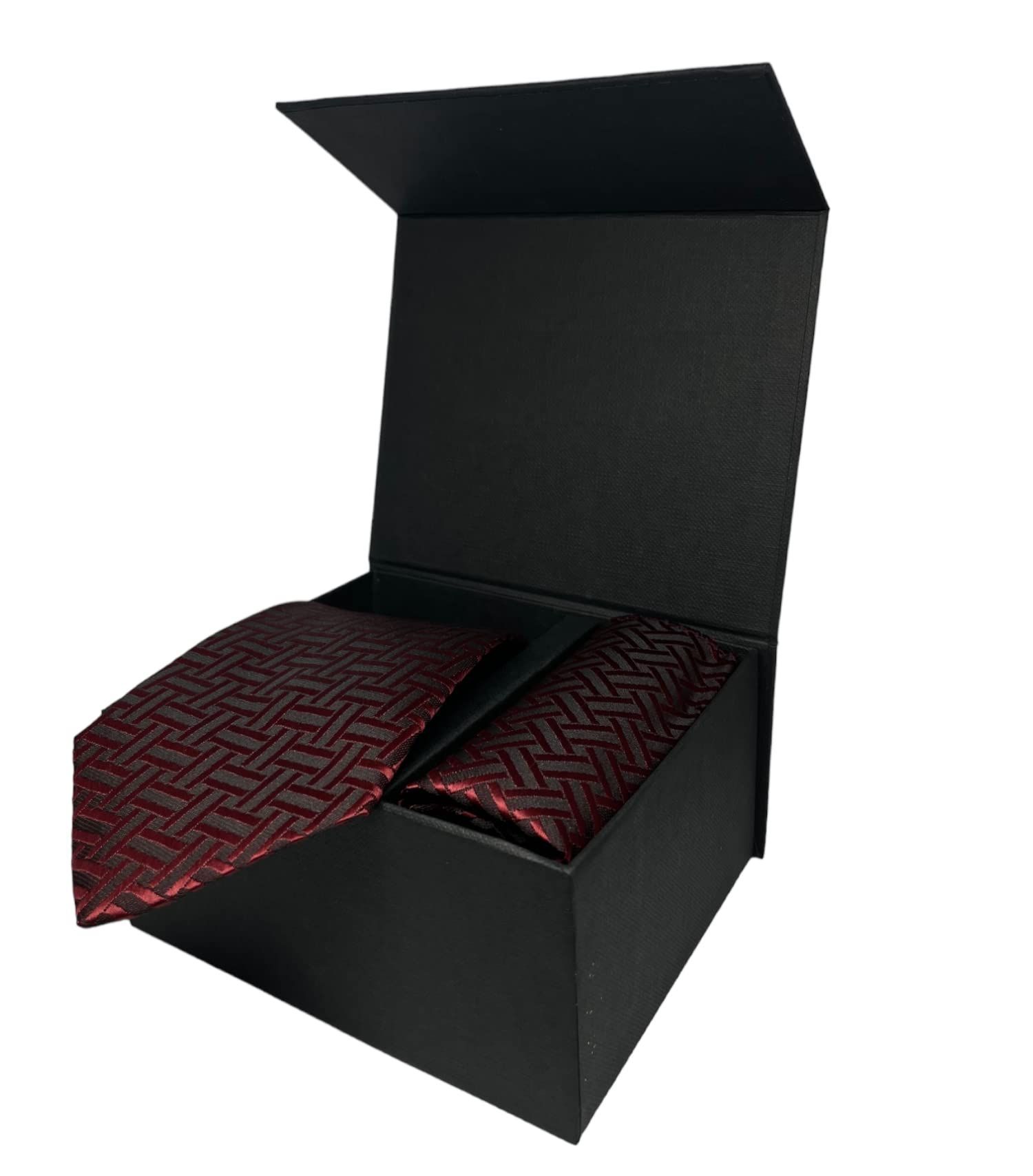 GREYKNOT premium tie collectioin with necktie and pocket square combination (maroon & black)