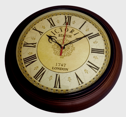 10" Wooden Deep Glass Wall Clock Antique Look Size Wall Decor