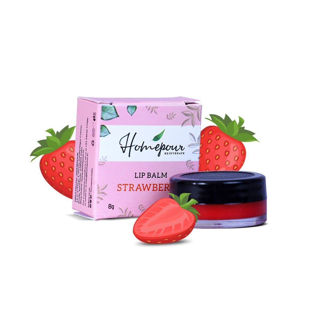 Homepour, Strawberry Lip Balm, 8g - Handmade Lip Balm