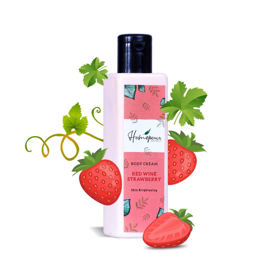 Homepour, Redwine Strawberry Body Cream – Skin Brightening, 200ml - Handmade Body Cream