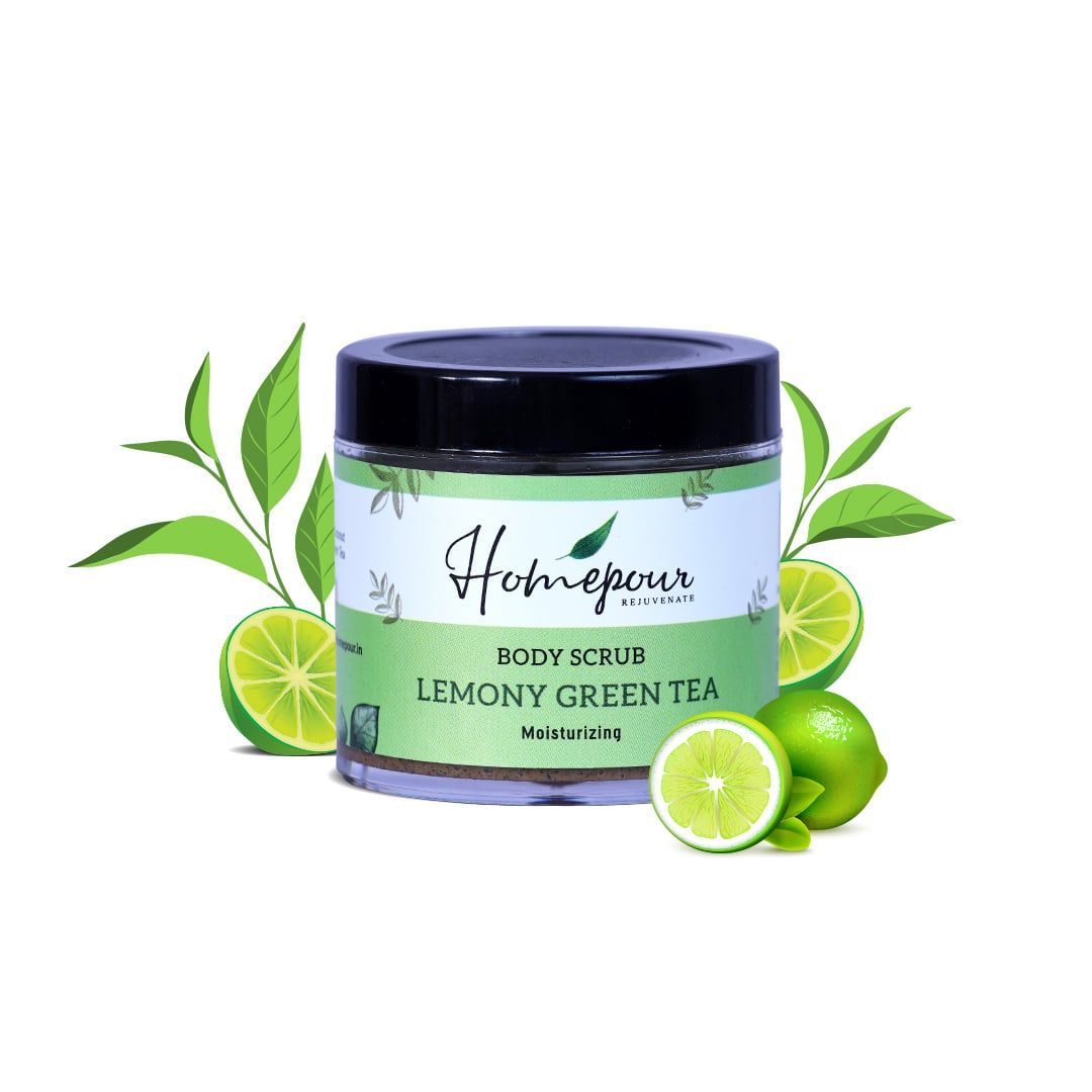 Homepour Lemony Green Tea Body Scrub – Moisturizing, 100ml - Handmade Body Scrub