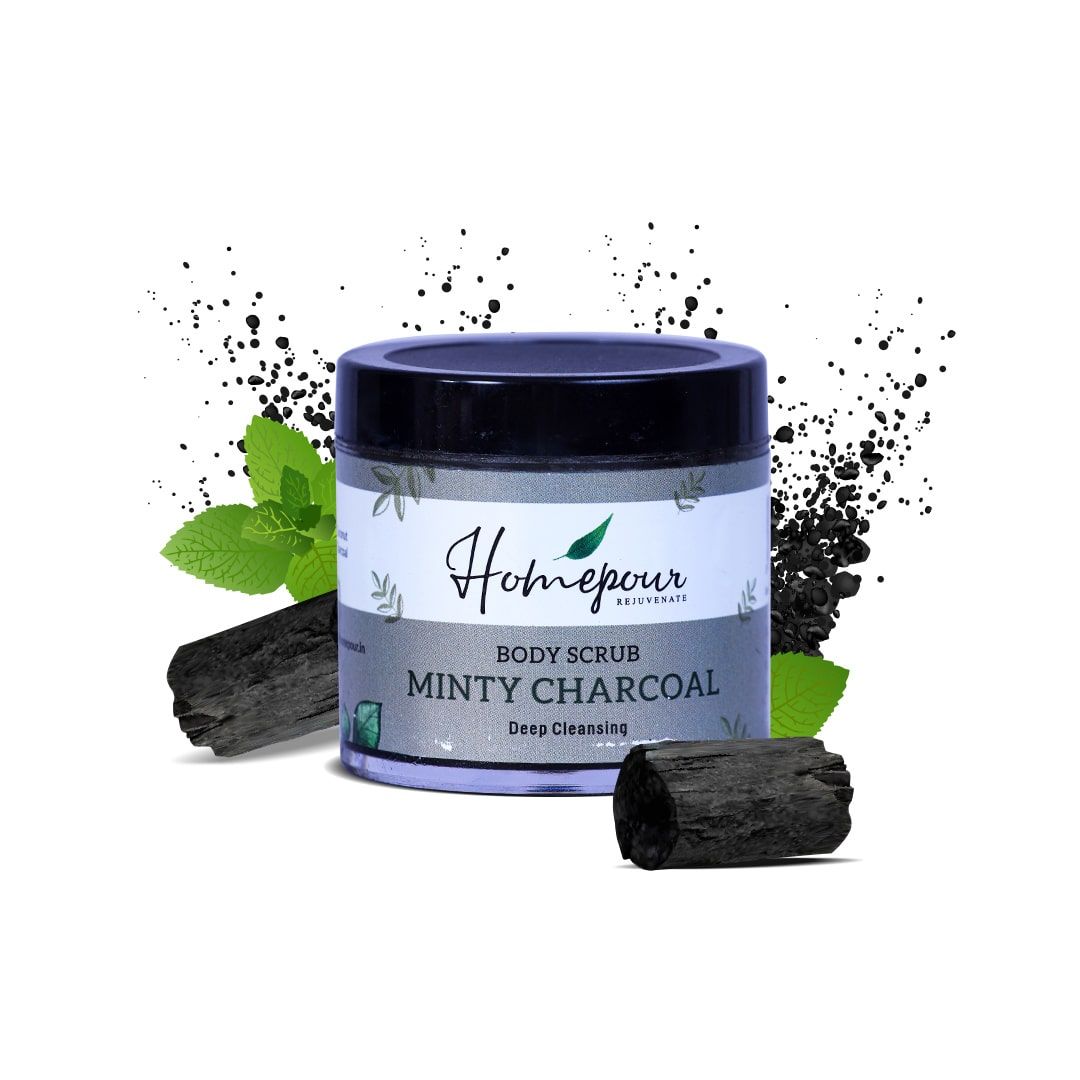 Homepour Minty Charcoal Body Scrub - Deep Cleansing, 100ml - Handmade Body Scrub