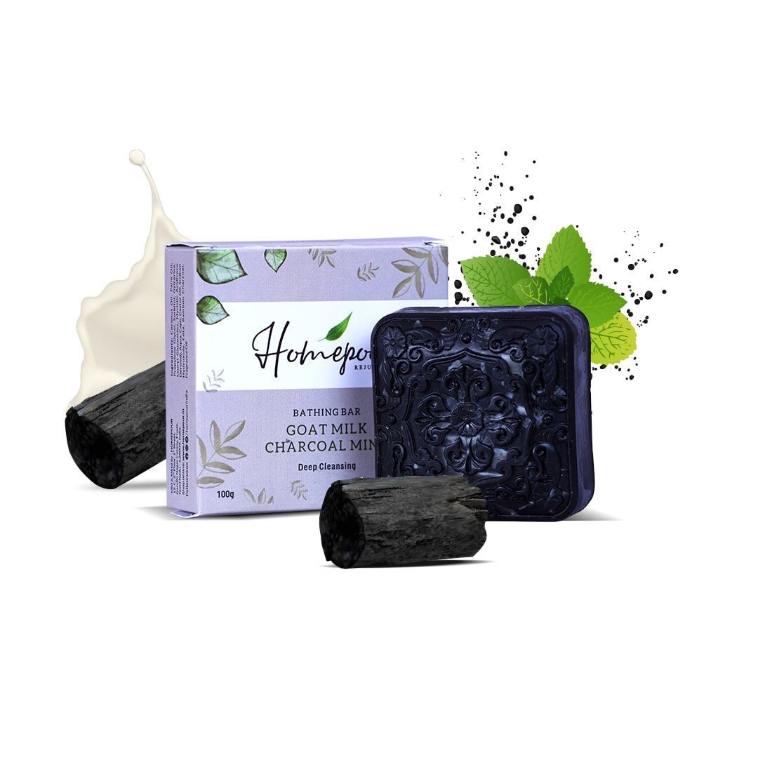 Homepour, Goat Milk, Charcoal & Mint Soap - Deep Cleansing, 100g - Handmade Soap