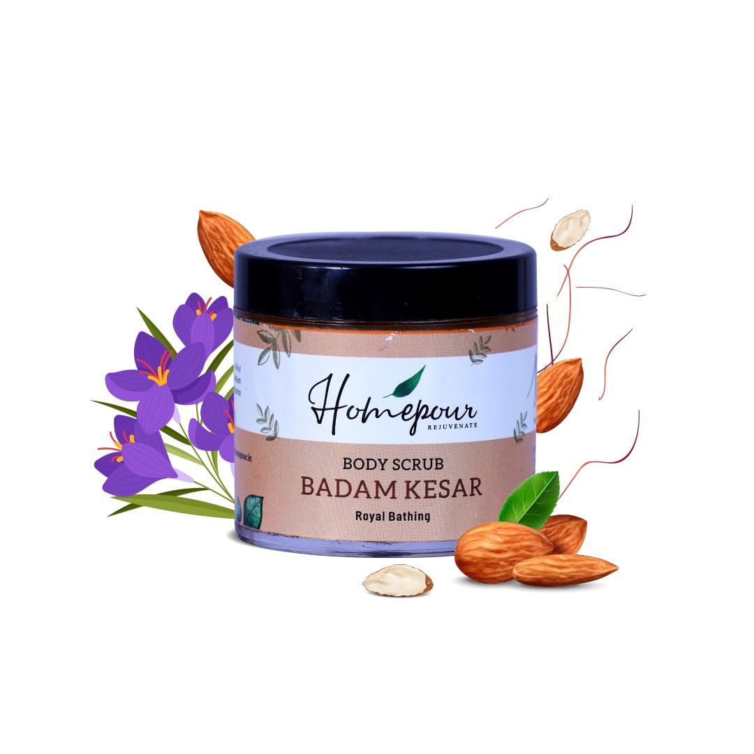 Homepour Badam Kesar Body Scrub - Royal Bathing, 100ml - Handmade Body Scrub