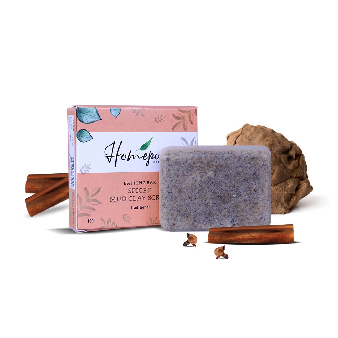 Homepour, Spiced Mud Clay Scrub Soap - Traditional Bathing Bar, 100g - Handmade Soap