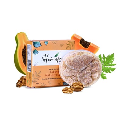 Homepour, Papaya Walnut Scrub Soap - Removes Dead Skin & Softens the Skin, 100g - Handmade Soap