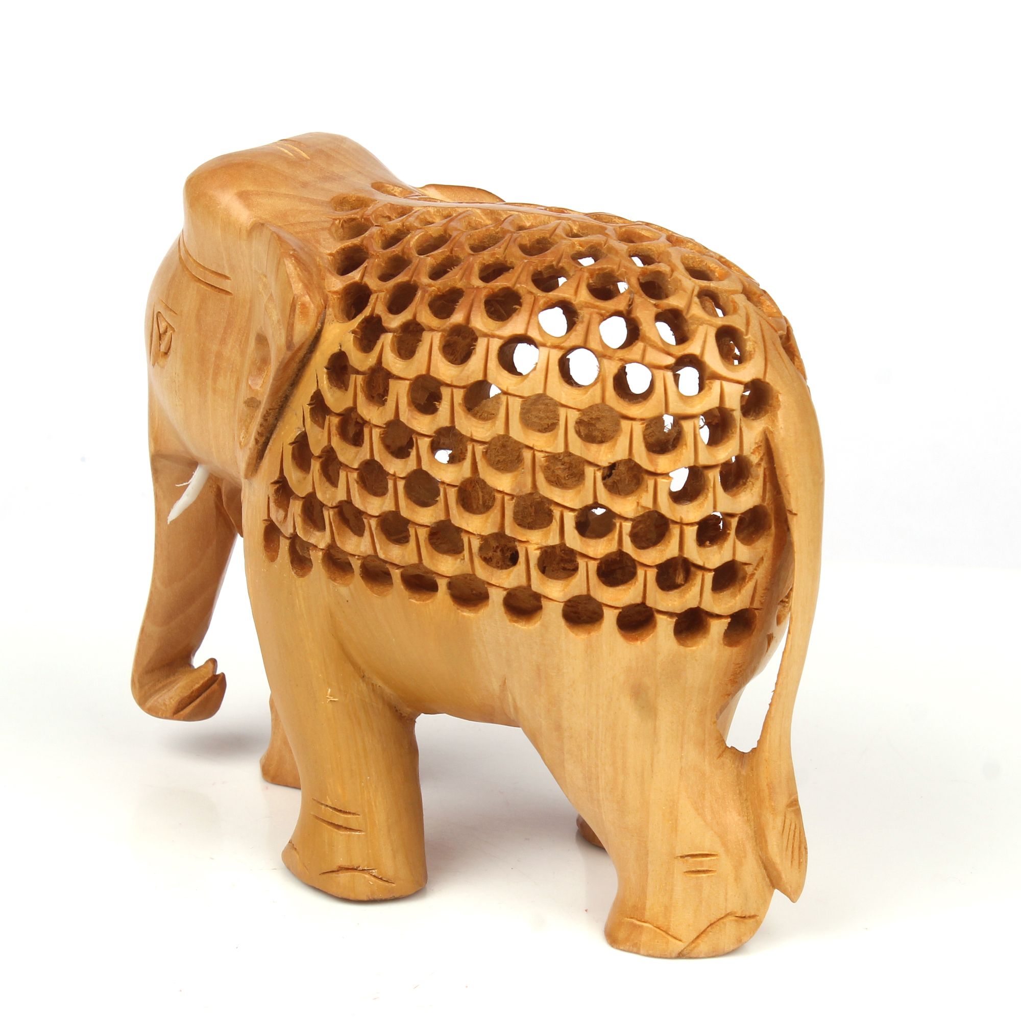 Tribes India Handcarved Jali Wooden Elephant With Baby in Womb