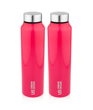 Urban Spoon Stainless Steel Single Wall Straight Water Bottle Set of 2 Pcs - 920 Ml Each - Black