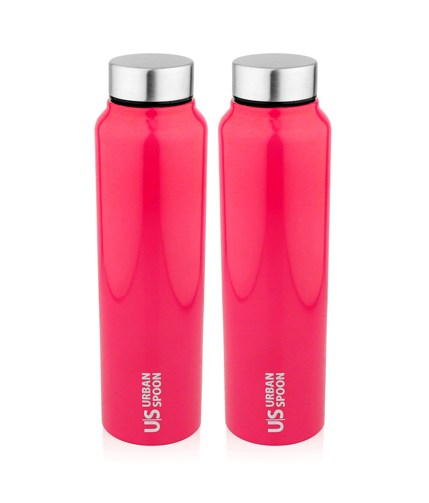 Urban Spoon Stainless Steel Single Wall Straight Water Bottle Set of 2 Pcs - 920 Ml Each - Black