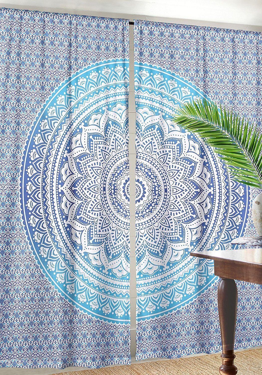 Kirti Finishing | Blue Round Mandala Curtains Wall Hanging Window Treatments Curtain Bohemian, Home Drapes,Tapestry Cotton Curtain Set of 2 Curtain