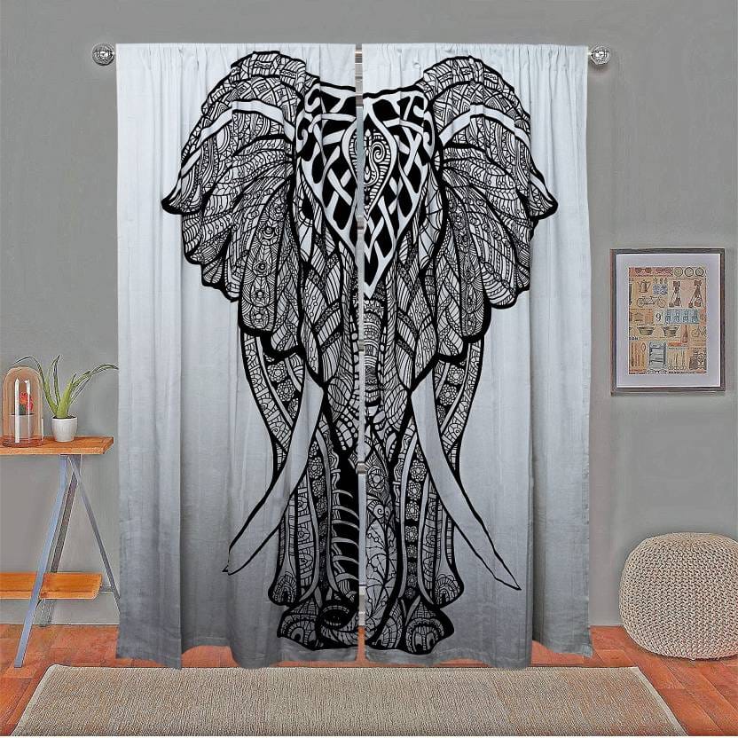 Kirti Finishing | 198 cm (7 ft) Cotton Room Darkening Door Curtain (Pack Of 2)  (Printed, grey, black)