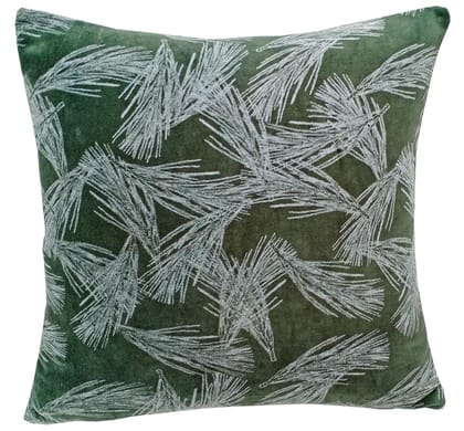 Kirti Finishing | Green White Leaf Velvet Cushion Cover 16 inches