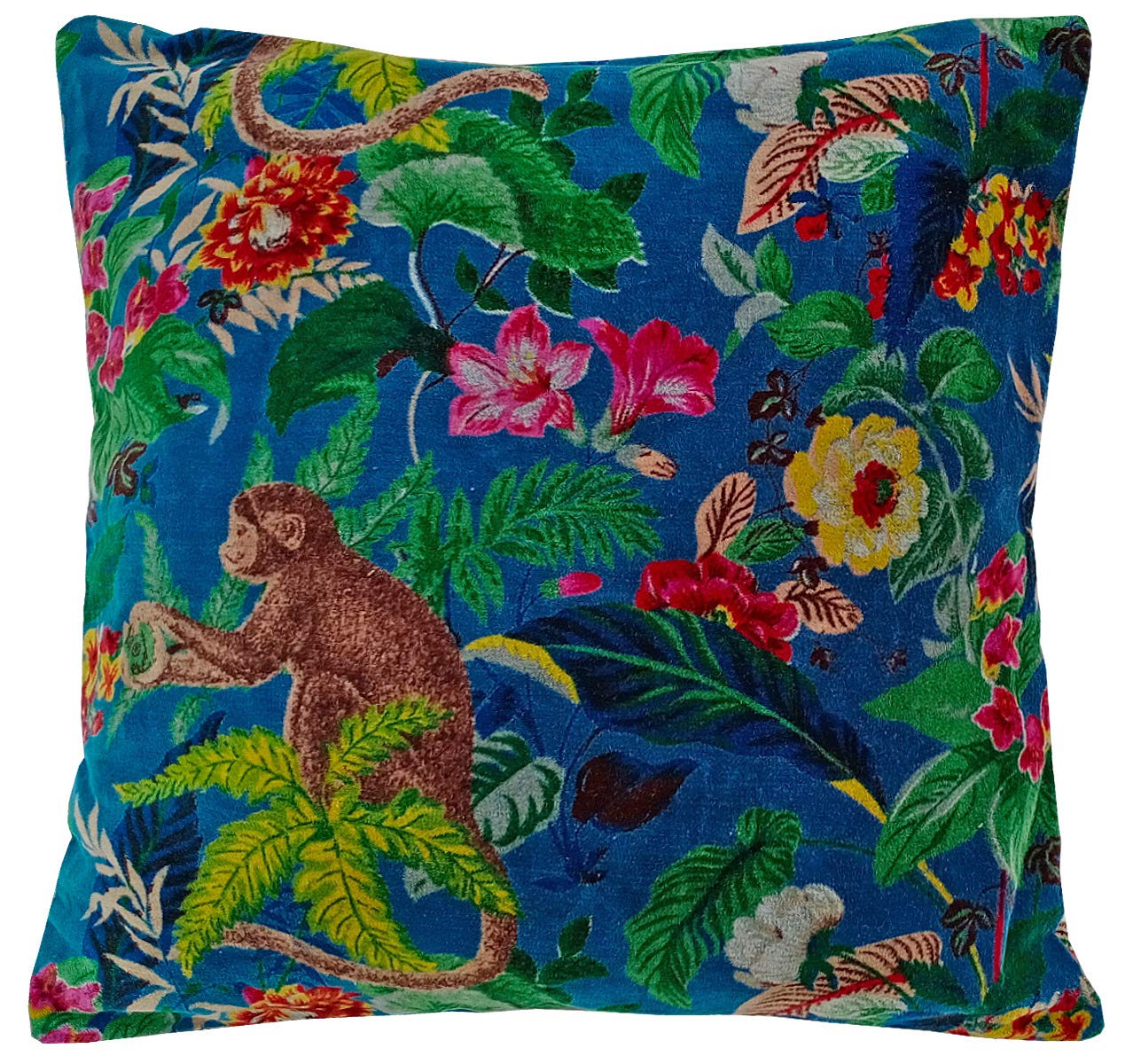 Kirti Finishing | Blue Monkey Print Velvet Cushion Cover 16 inches