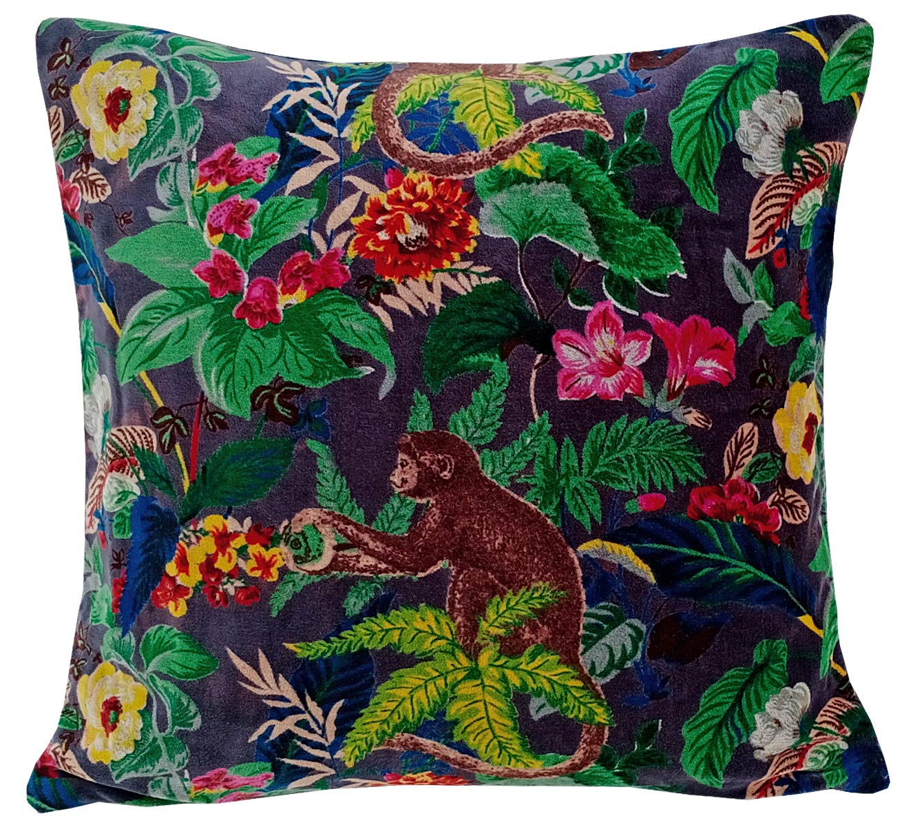 Kirti Finishing | Gray Monkey Print Velvet Cushion Cover