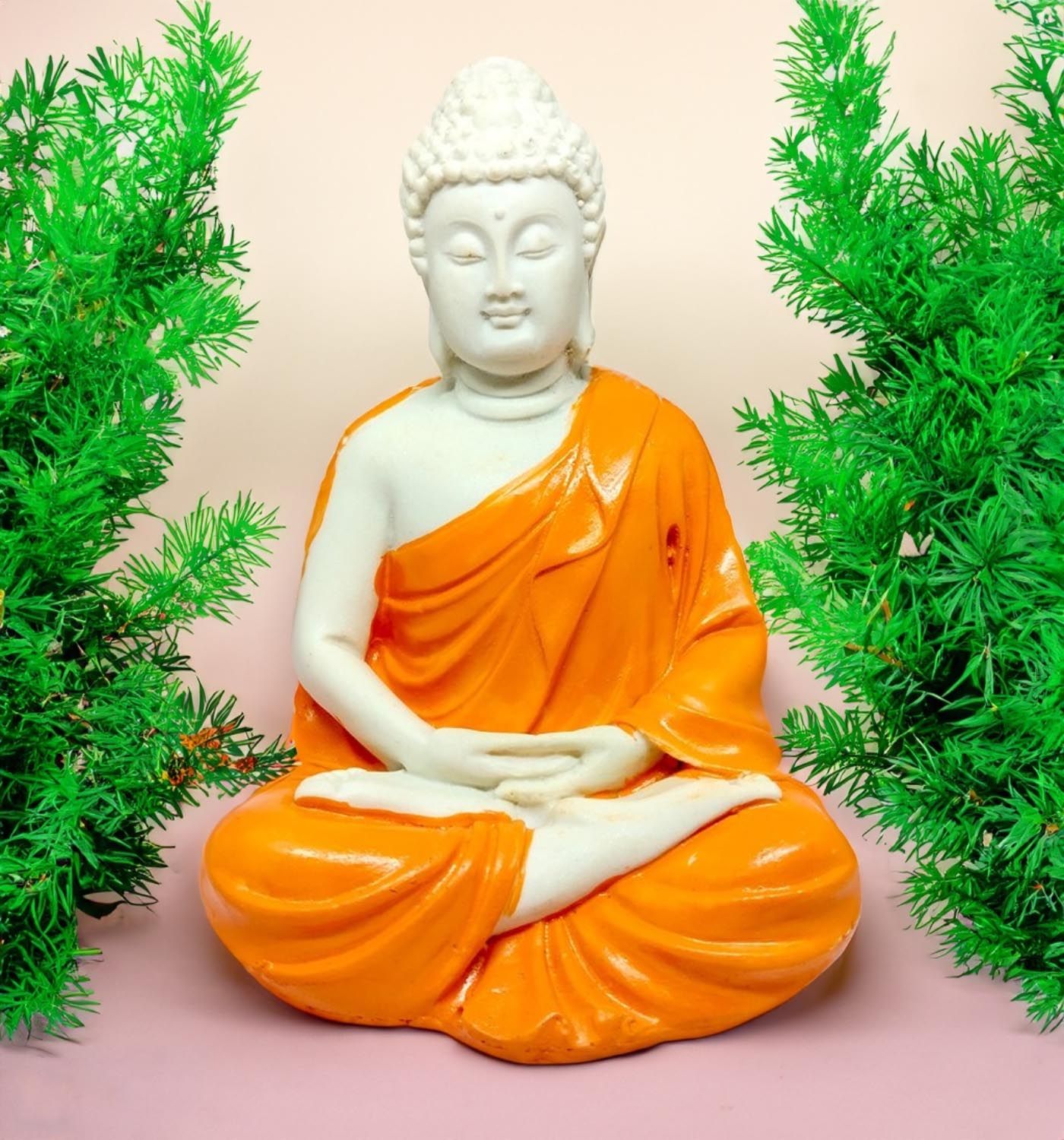 ZURU BUNCH Orange Premium Rare Handcrafted Polymarble Meditation/Dhyan Orange Buddha Statue Lord Figurine, Idol, Decorative, Fengshui, Showpiece (Orange, 5inch)