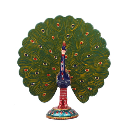 Tribes India Metal Meenakari Painting Dancing Peacock (5 Inches)