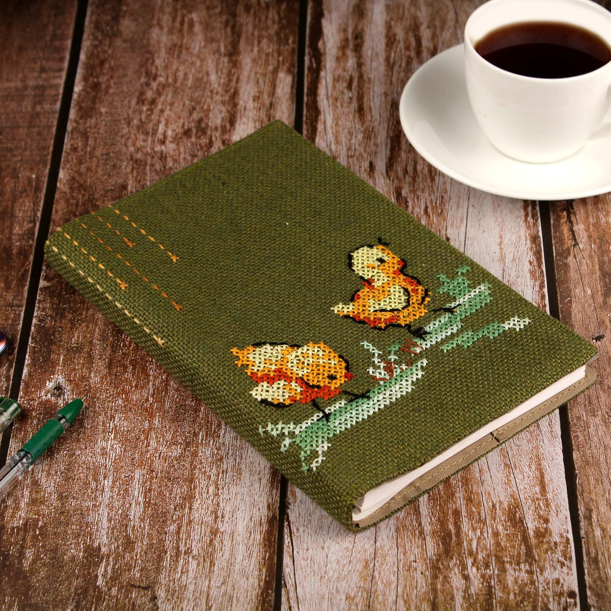 Tribes India Handmade Green Chicken Jute Spiral Diary Journal