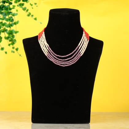 Tribes India Red White Green Crystal Beads Multi Strand Necklace for Women