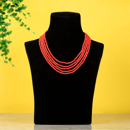 Tribes India Red Crystal Beads Multi Strand Necklace for Women