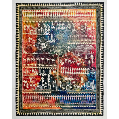 Authentic Classic Indian Traditional Unframed Hand Made Saura Painting (45.36X114.31)