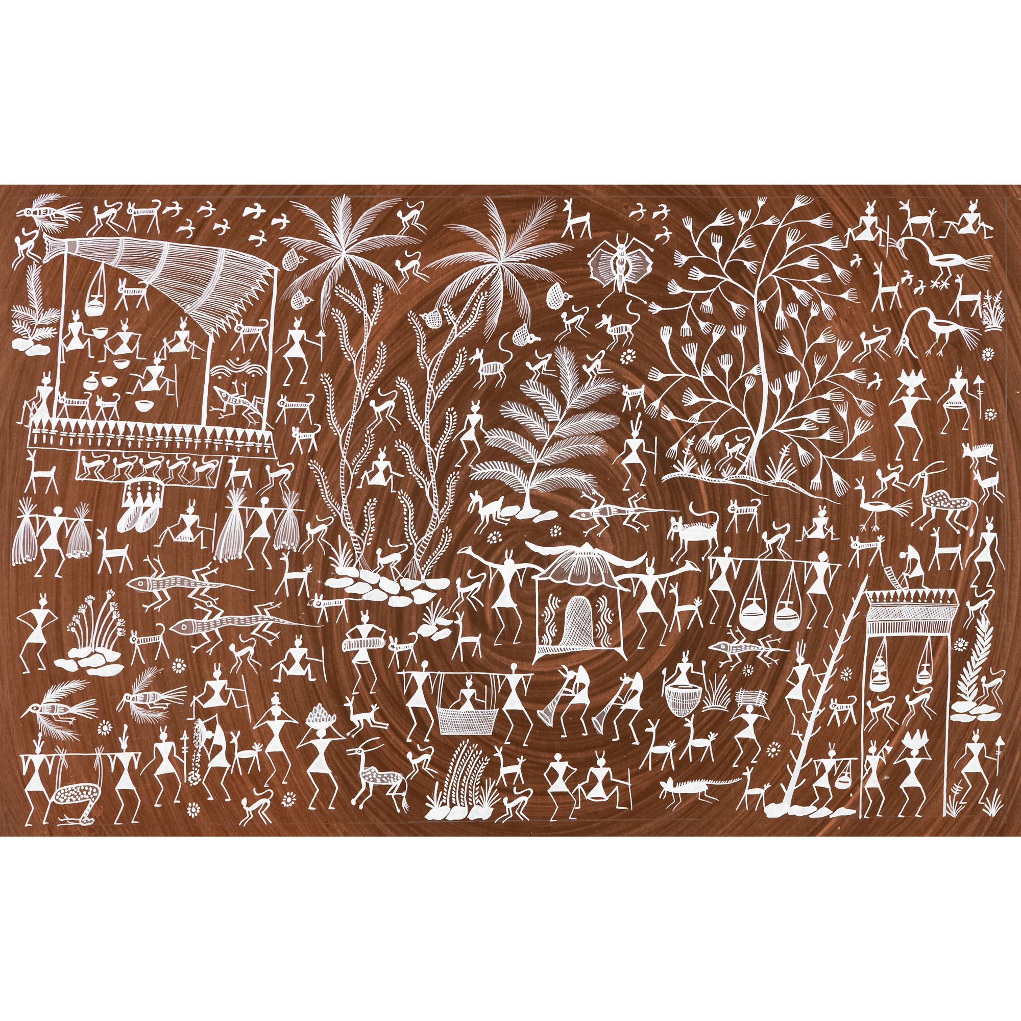 Authentic Classic Indian Traditional Unframed Hand Made Warli Painting (55.44X139.71)