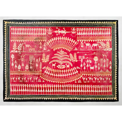 Authentic Classic Indian Traditional Unframed Hand Made Saura Painting (60.48X152.41)