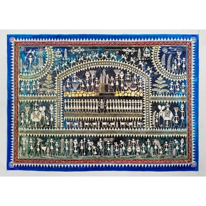 Authentic Classic Indian Traditional Unframed Hand Made Saura Painting (60.48X152.41)