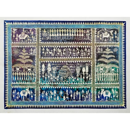 Authentic Classic Indian Traditional Unframed Hand Made Saura Painting (60.48X152.41)