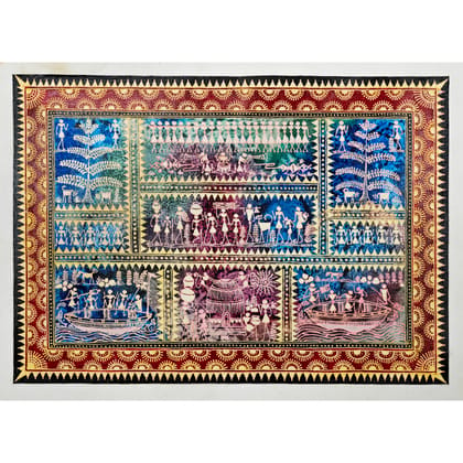 Authentic Classic Indian Traditional Unframed Hand Made Saura Painting (60.48X152.41)