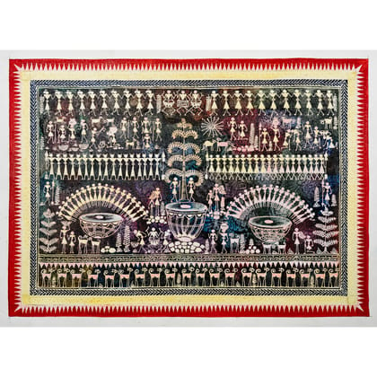 Authentic Classic Indian Traditional Unframed Hand Made Saura Painting (60.48X152.41)