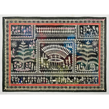 Authentic Classic Indian Traditional Unframed Hand Made Saura Painting (60.48X152.41)