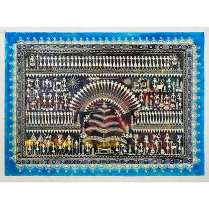 Authentic Classic Indian Traditional Unframed Hand Made Saura Painting (60.48X152.41)