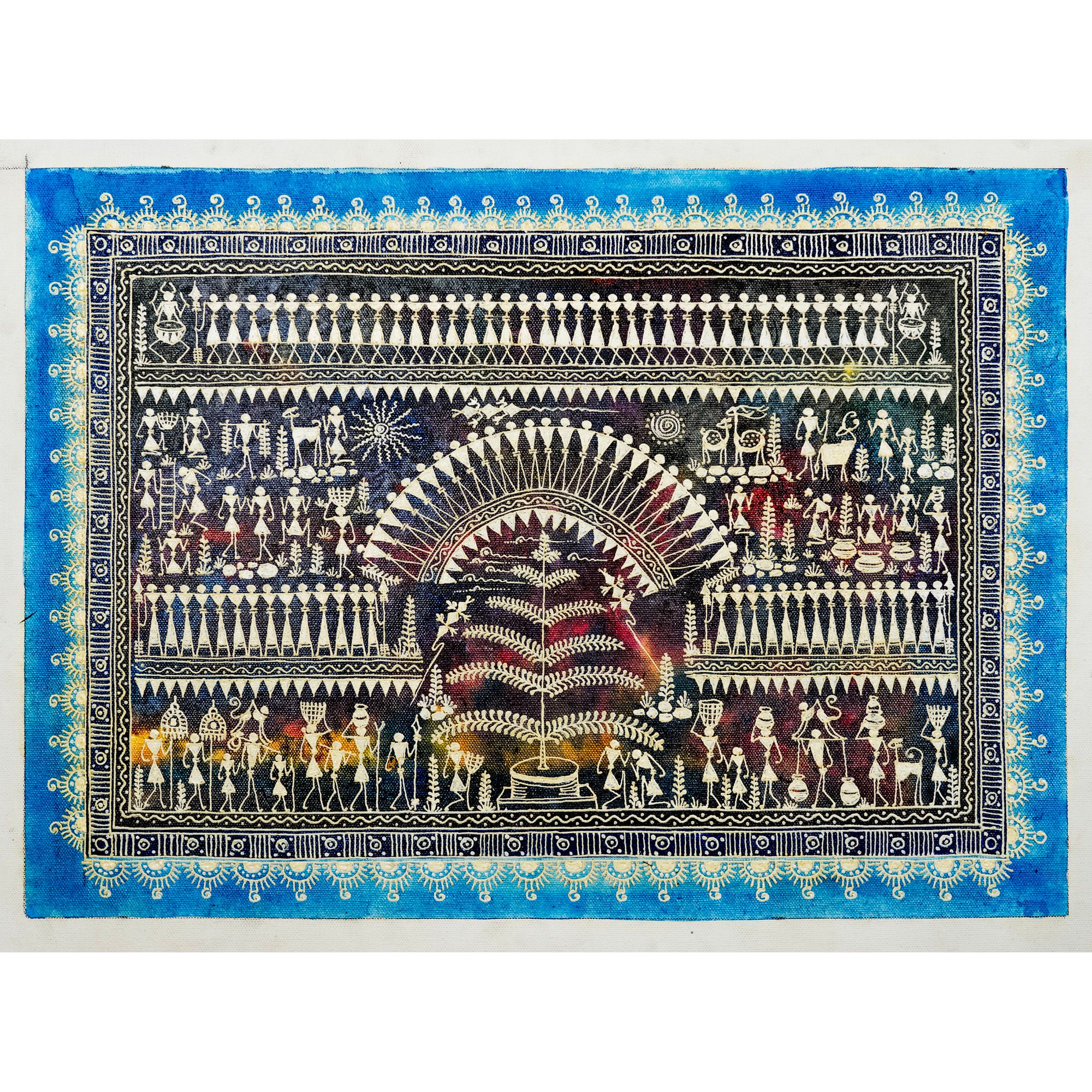 Authentic Classic Indian Traditional Unframed Hand Made Saura Painting (60.48X152.41)