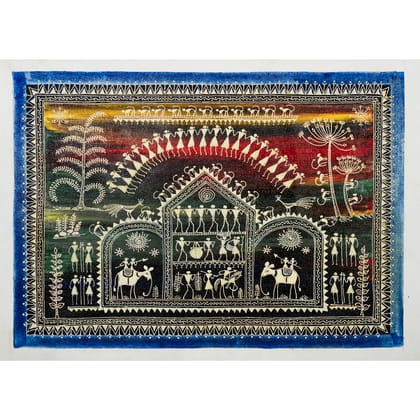 Authentic Classic Indian Traditional Unframed Hand Made Saura Painting (60.48X152.41)