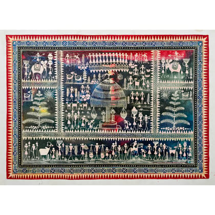 Authentic Classic Indian Traditional Unframed Hand Made Saura Painting (60.48X152.41)