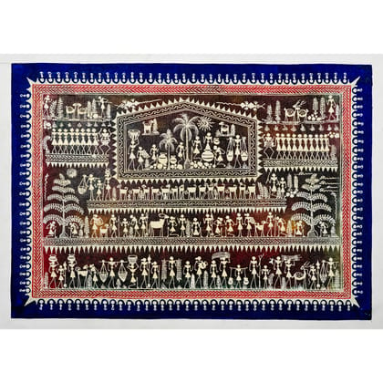 Authentic Classic Indian Traditional Unframed Hand Made Saura Painting (60.48X152.41)