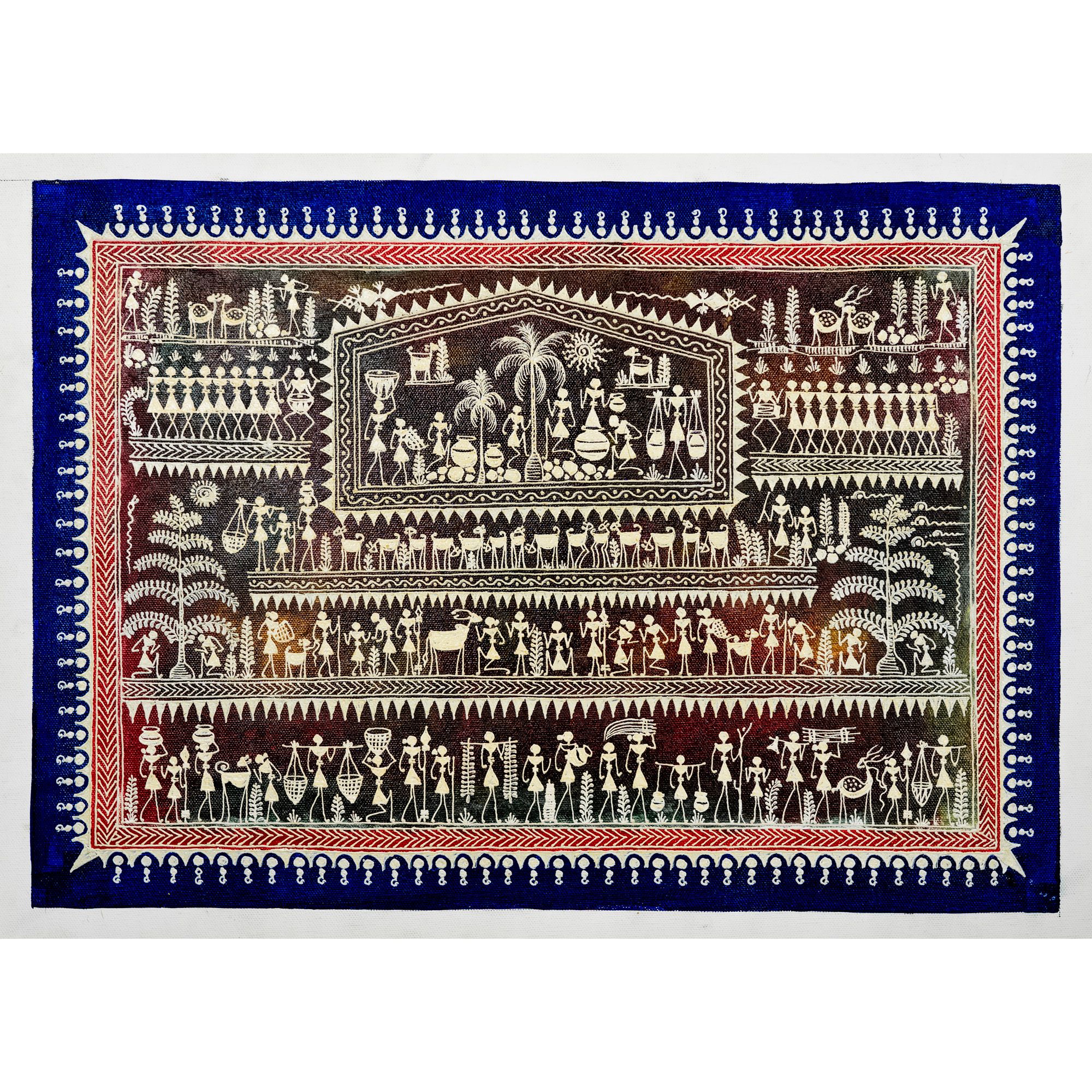 Authentic Classic Indian Traditional Unframed Hand Made Saura Painting (60.48X152.41)