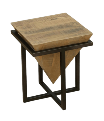 Wooden Top Metal Base Side Table