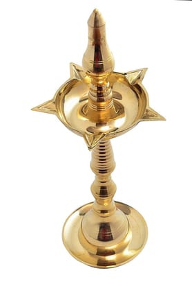 DOKCHAN Traditional Brass Kerala Kuthu Vilakku Fancy Diya Stand Lamp Brass Table Diya